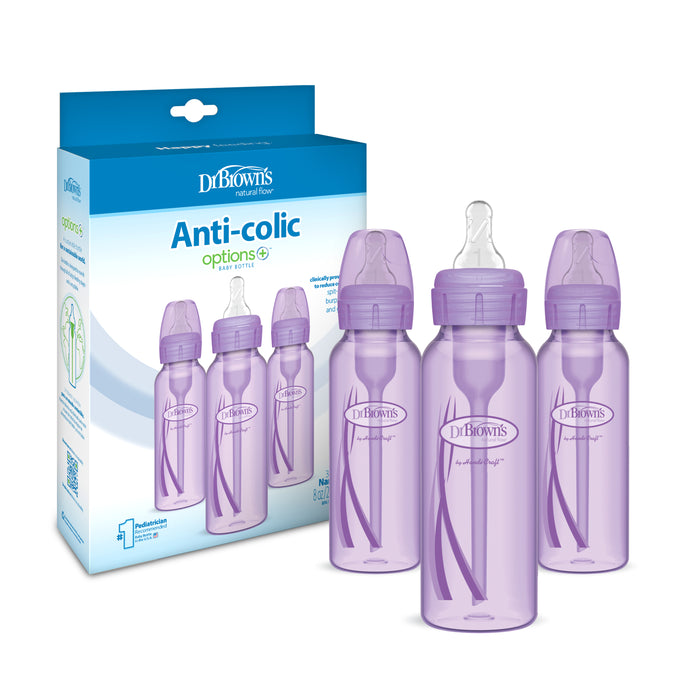 Dr. Browns Natural Flow Anti-Colic Baby Bottles, Lavender, 8oz, 3 Pack