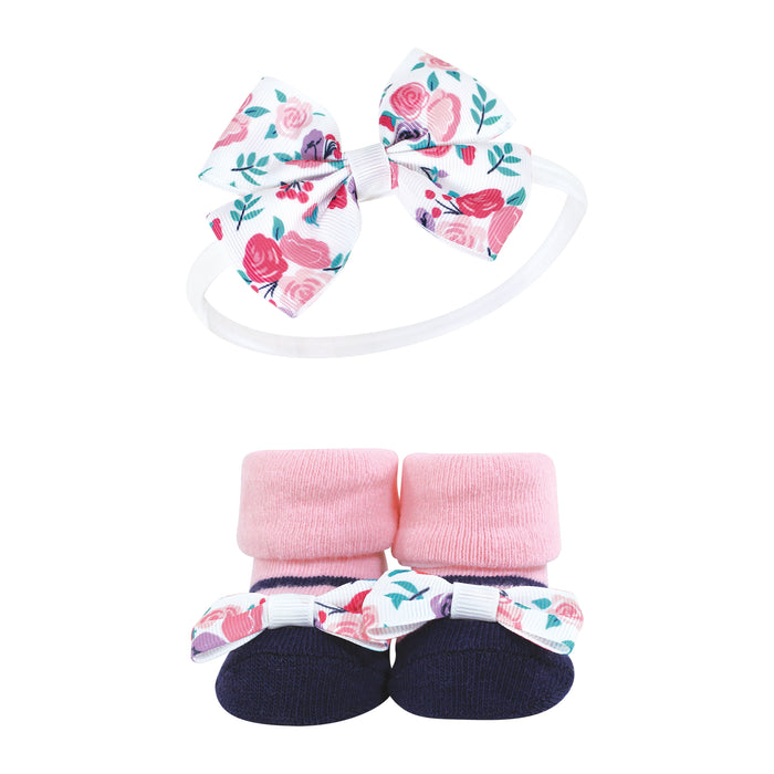 Hudson Baby Infant Girl Headband and Socks Giftset, Bright Pink Floral, One Size