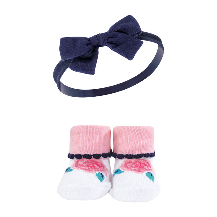 Hudson Baby Infant Girl Headband and Socks Giftset, Bright Pink Floral, One Size