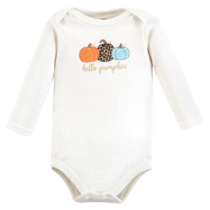 Hudson Baby Girl Cotton Long-Sleeve Bodysuits, Leopard Pumpkin, 3-Pack
