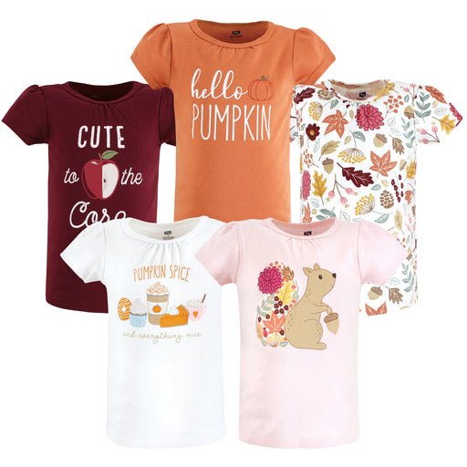 Hudson Baby Infant and Toddler Girl Short Sleeve T-Shirts, Fall Pumpkin Spice