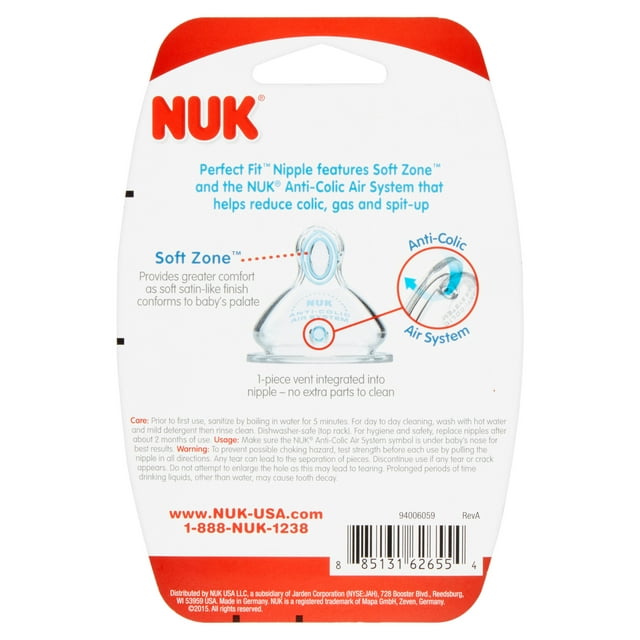 NUK Perfect Fit Slow Flow Silicone Nipples 0m+, 2 count