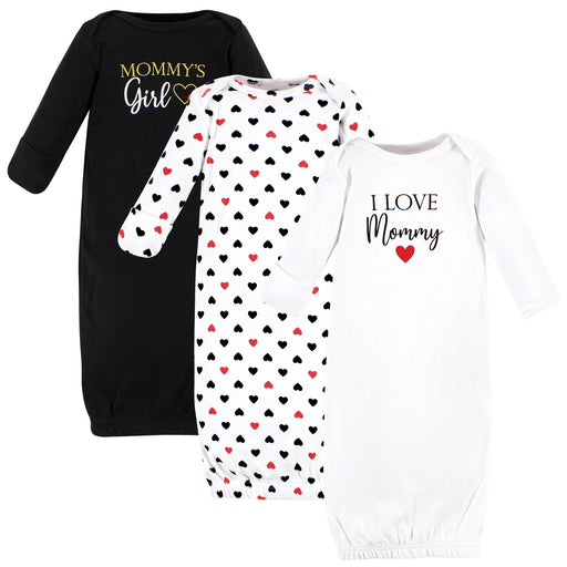 Hudson Baby Infant Girl Cotton Gowns, Girl Mommy Red Black, 3-Pack