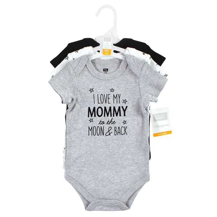 Hudson Baby Infant Boy Cotton Bodysuits, Mom Dad Moon Back 3-Pack