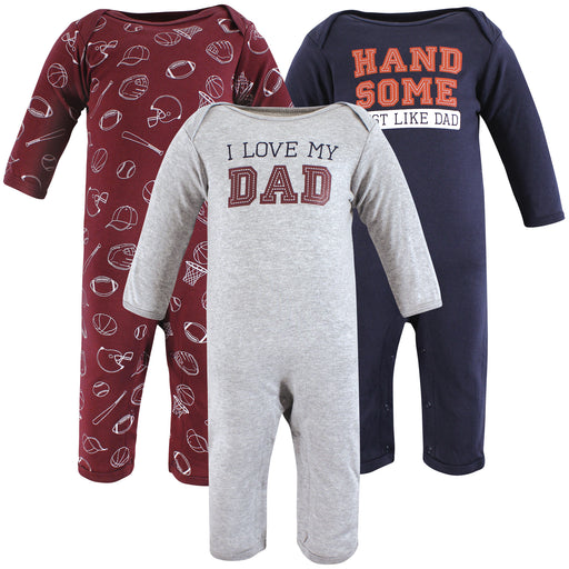 Hudson Baby Infant Boys Cotton Coveralls, Love Dad, 3-Pack