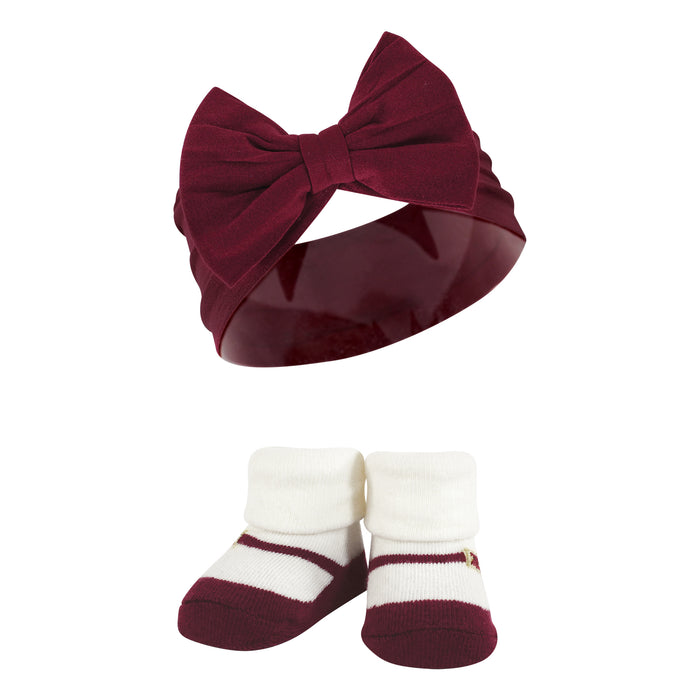 Hudson Baby Headband and Socks Giftset, Burgundy Blush, One Size