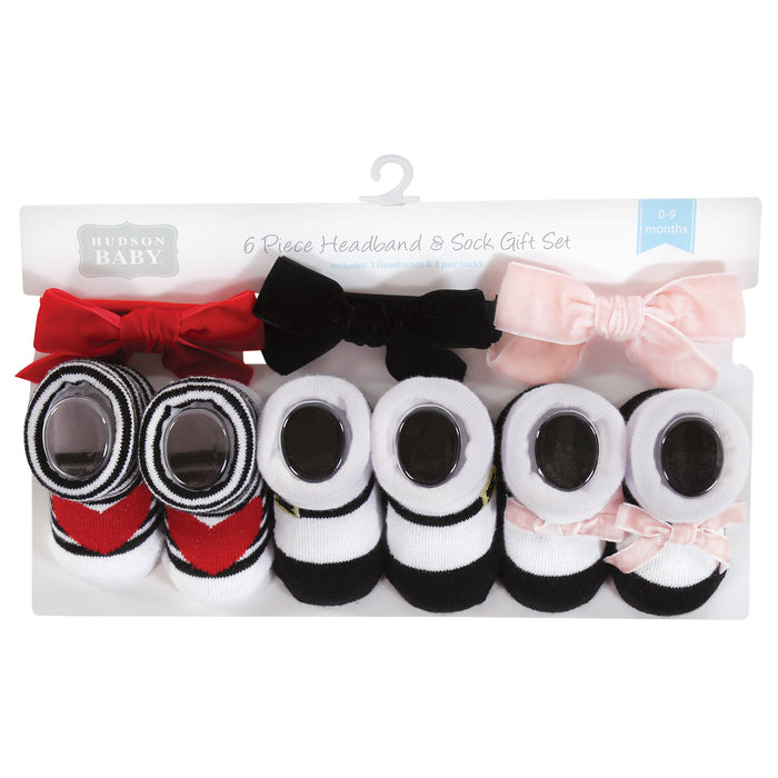Hudson Baby Infant Girl Headband and Socks Giftset, Red Pink, One Size