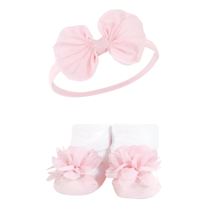Hudson Baby Infant Girl Headband and Socks Giftset, Blush White, One Size