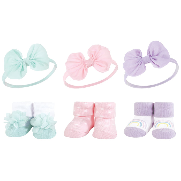 Hudson Baby Infant Girl Headband and Socks Giftset, Purple Mint
