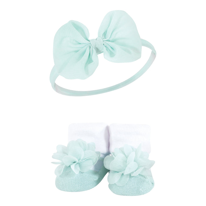 Hudson Baby Infant Girl Headband and Socks Giftset, Purple Mint
