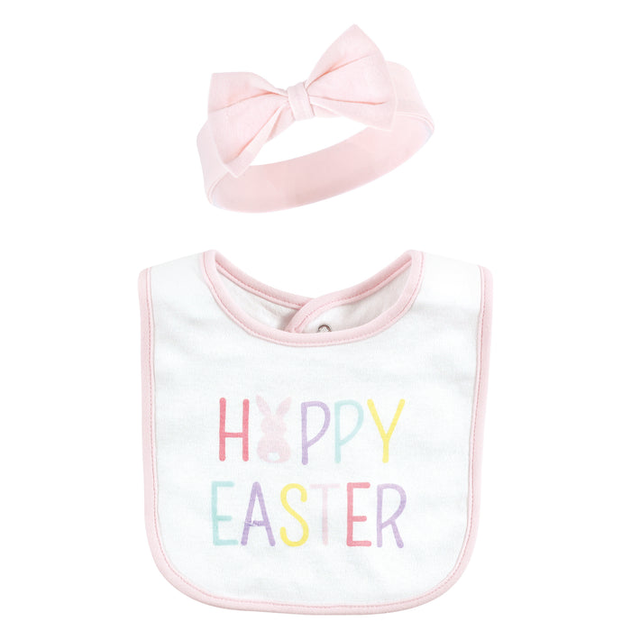 Hudson Baby Infant Girl Cotton Bib and Headband , Happy Easter