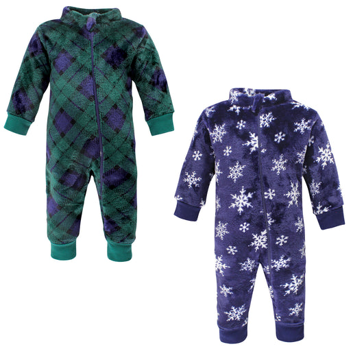 Hudson Baby Plush Jumpsuits, Navy Snowflake, 2-Pack