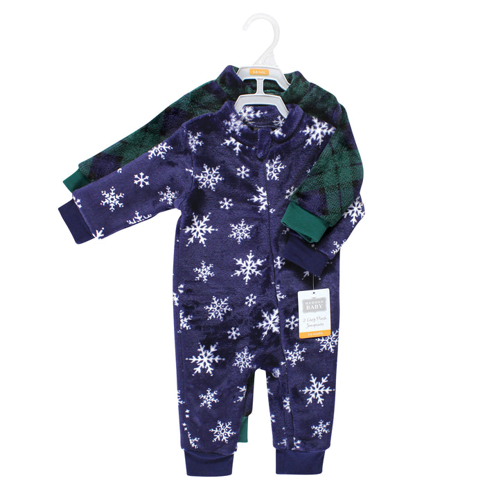 Hudson Baby Plush Jumpsuits, Navy Snowflake, 2-Pack