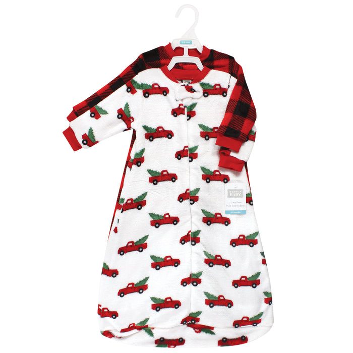 Hudson Baby Plush Long-Sleeve Wearable Blanket, Christmas Tree Truck, 2-Pack