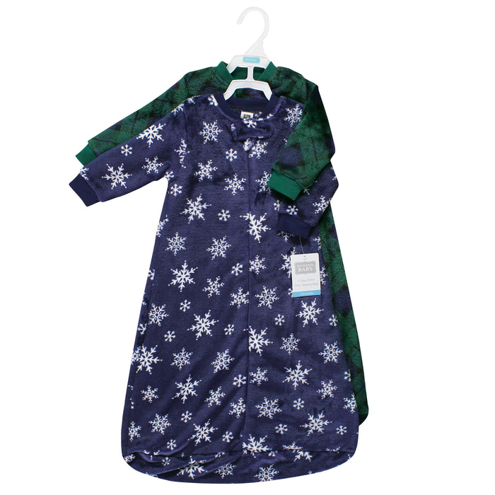 Hudson Baby Plush Long-Sleeve Wearable Blanket, Navy Snowflake, 2-Pack