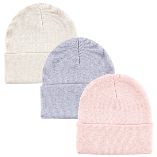 Hudson Baby Family Knit Cuffed Beanie 3 Pack, Lavender