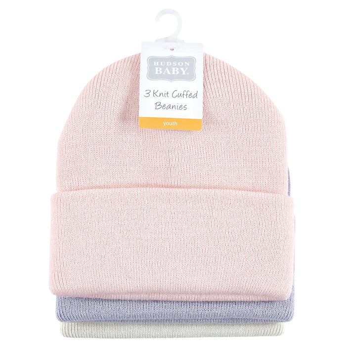 Hudson Baby Family Knit Cuffed Beanie 3 Pack, Lavender