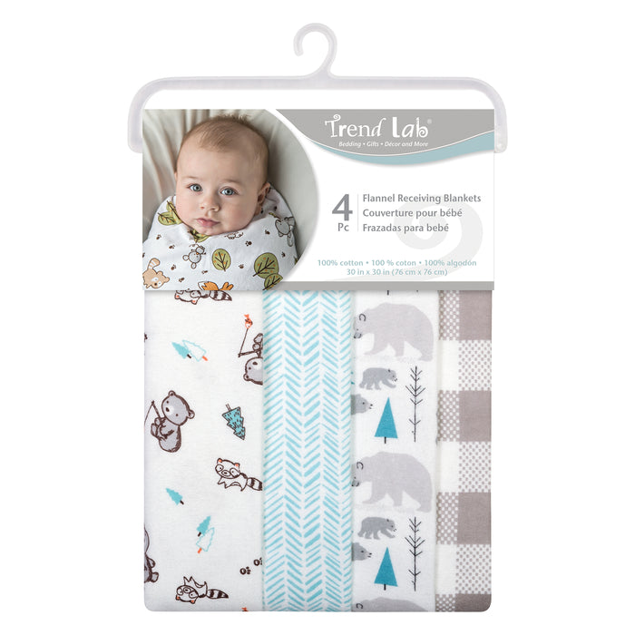 Trend Lab Bear 4 Pack Flannel Receiving Blankets