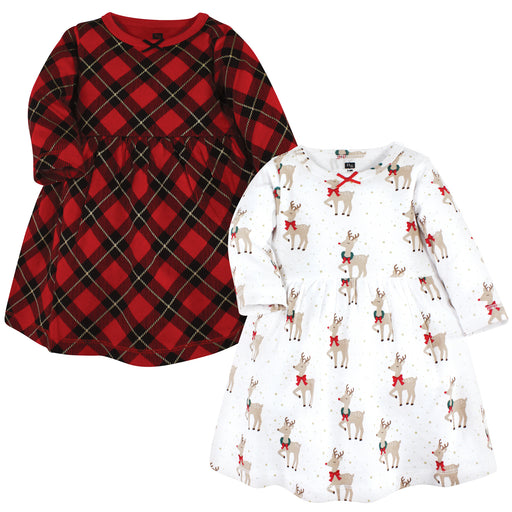 Hudson Baby Infant and Toddler Girl Cotton Dresses, Fancy Rudolph