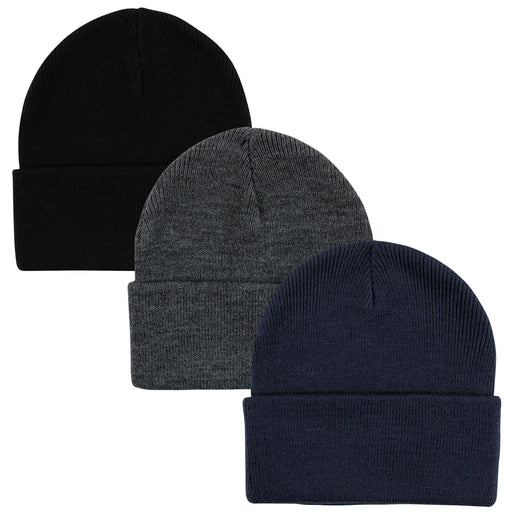Hudson Baby Family Knit Cuffed Beanie 3 Pack, Navy Black