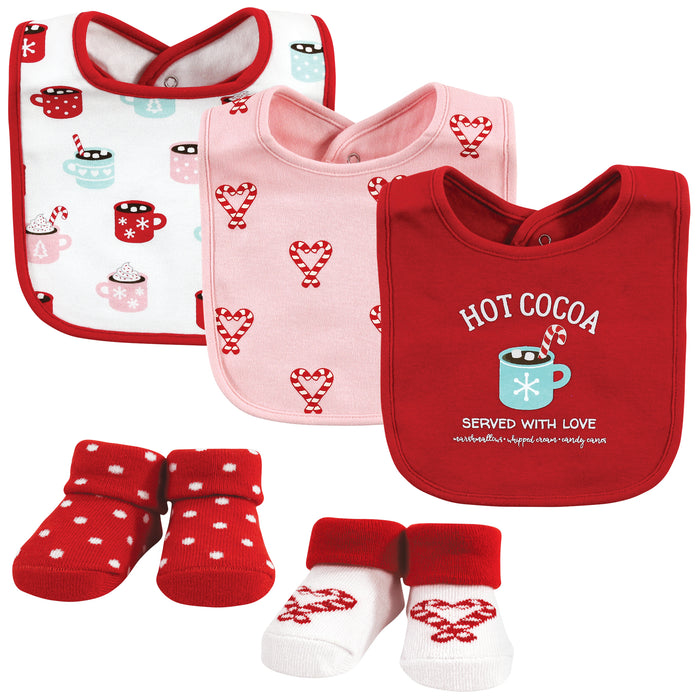 Hudson Baby Infant Girls Cotton Bib and Sock Set, Hot Cocoa, One Size