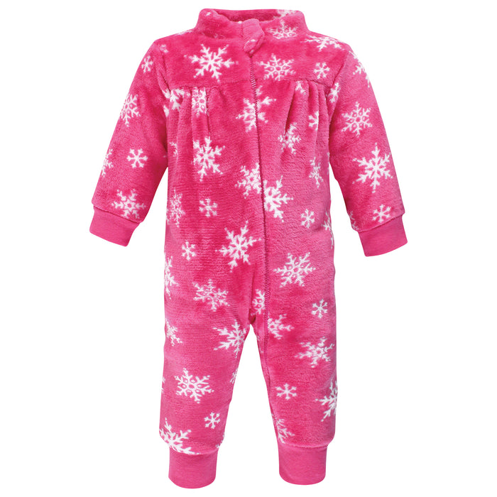Hudson Baby Infant Girl Plush Jumpsuits, Pink Christmas Lights