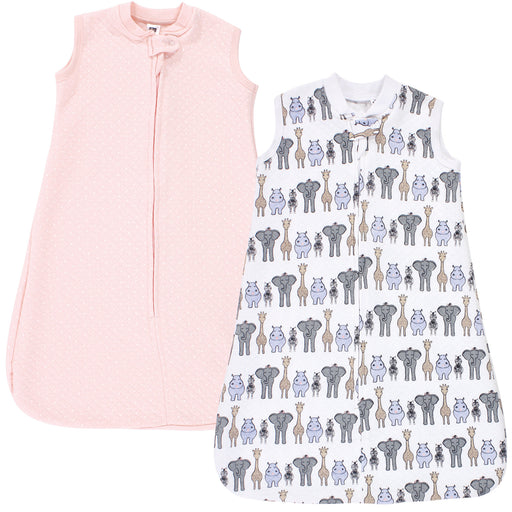 Hudson Baby Premium Quilted Sleeveless Wearable Blanket, Pink Safari, 2-Pack