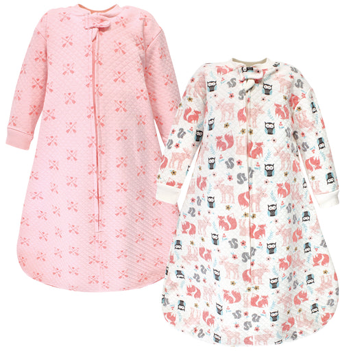 Hudson Baby Premium Quilted Long Sleeve Wearable Blanket, Girl Forest, 2-Pack