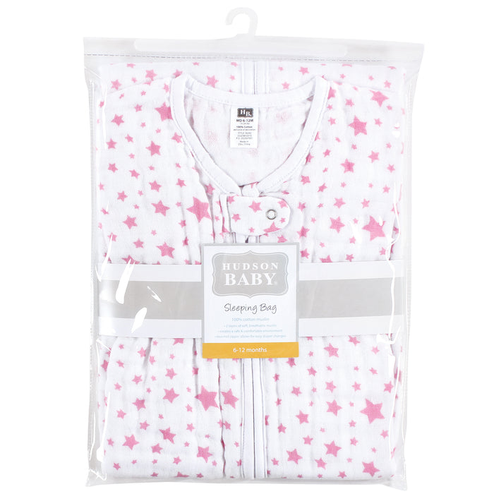Hudson Baby Long Sleeve Muslin Wearable Blanket, Pink Star