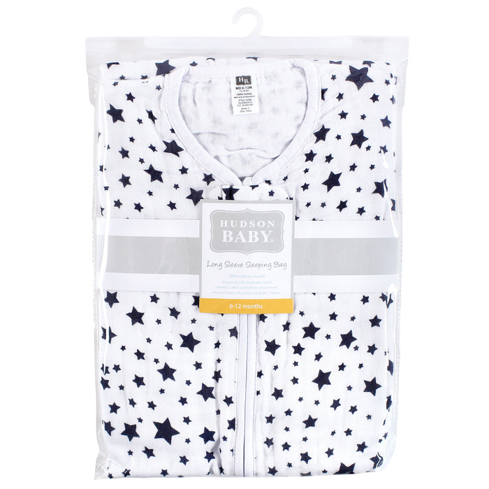 Hudson Baby Long Sleeve Muslin Wearable Blanket, Navy Star