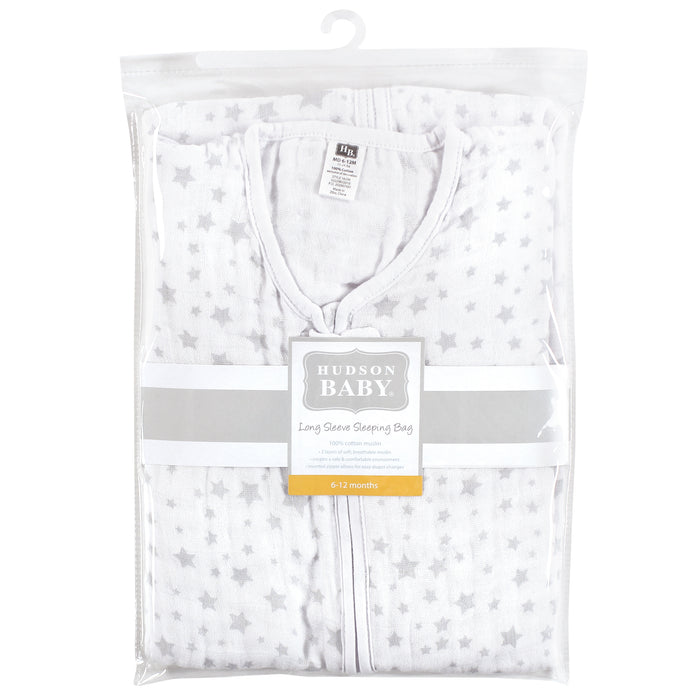 Hudson Baby Long Sleeve Muslin Wearable Blanket, Gray Star