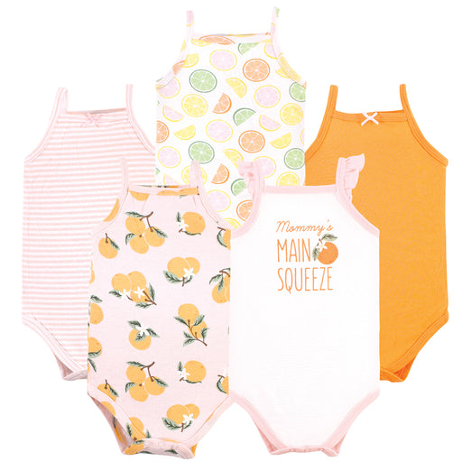 Hudson Baby Infant Girl Cotton Bodysuits, Citrus Orange, 5-Pack