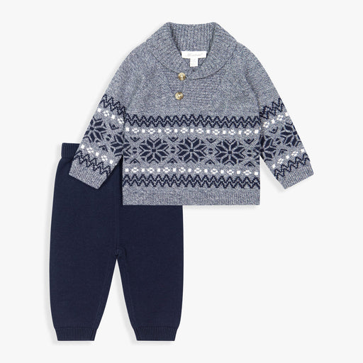 Miniclasix Fair Isle Sweater Top & Pant Set in Blue