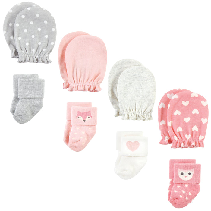 Hudson Baby Infant Girl Socks and Mittens Set, Woodland Girl, 0-6 Months