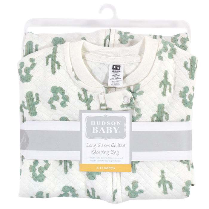 Hudson Baby Premium Quilted Long Sleeve Wearable Blanket, Neutral Cactus