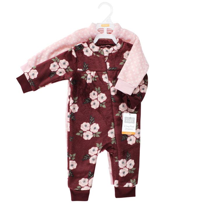 Hudson Baby Infant Girl Plush Jumpsuits, Burgundy Floral