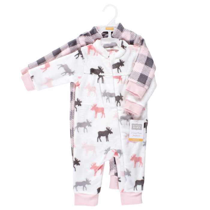 Hudson Baby Infant Girl Plush Jumpsuits, Pink Moose