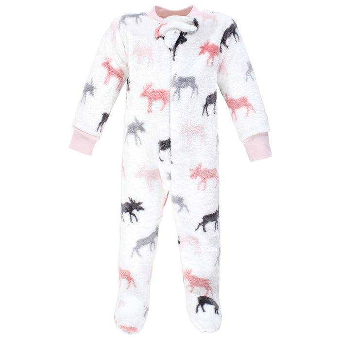 Hudson Baby Infant Girl Plush Sleep and Play, Pink Moose