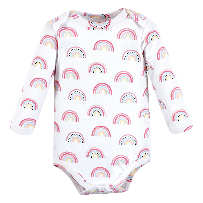 Hudson Baby Infant Girl Cotton Long-Sleeve Bodysuits, Modern Rainbow 5 Pack
