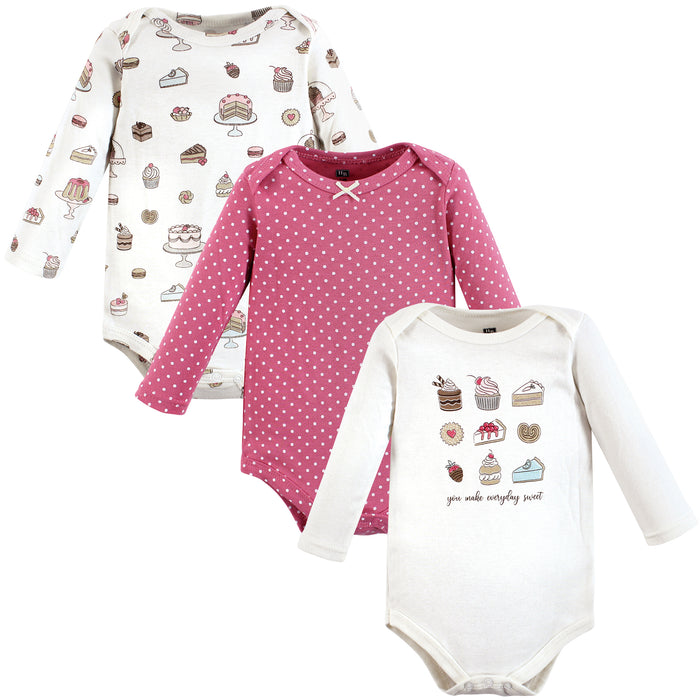 Hudson Baby Infant Girl Cotton Long-Sleeve Bodysuits, Sweet Bakery 3 Pack