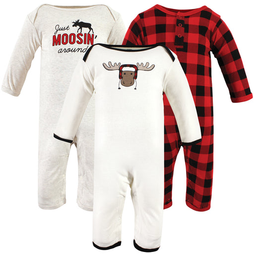 Hudson Baby Infant Boys Cotton Coveralls, Winter Moose, 3-Pack