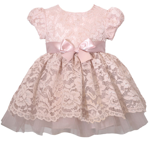 Bonnie Baby Pink Short Sleeve Lace Dress with Bow