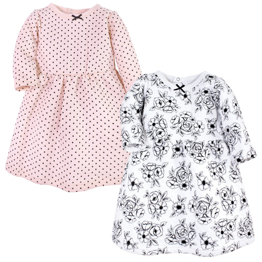 Hudson Baby Infant and Toddler Girl Cotton Dresses, Black Toile Pink