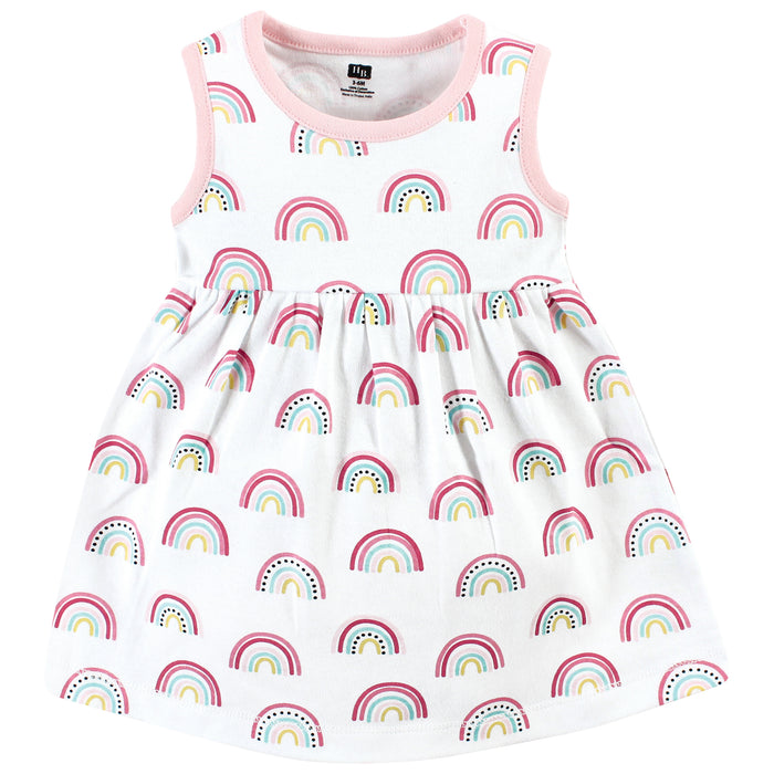 Hudson Baby Girls Cotton Dress and Cardigan Set, Modern Rainbow