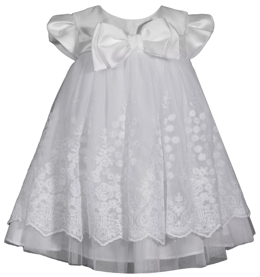 Bonnie Baby White Mikado Mesh Dress with Bow