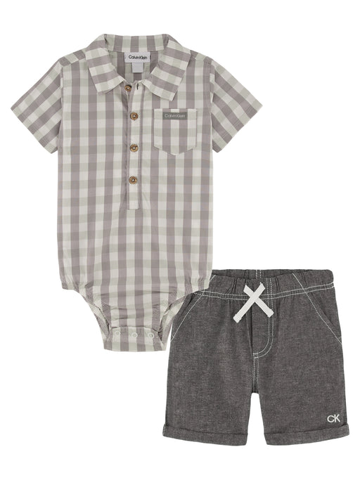 Calvin Klein Grey Woven Stripe Short Set