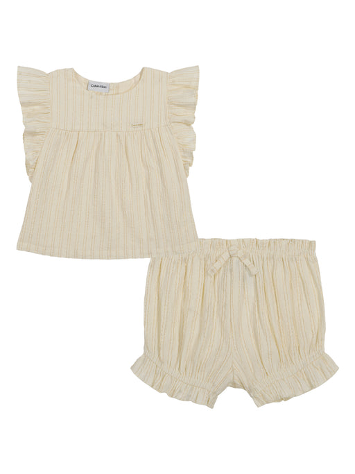 Calvin Klein Ivory Ruffle Top and Short Set