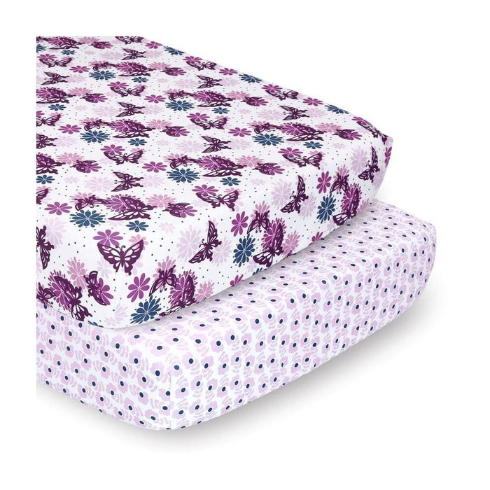 The Peanutshell Fitted Crib Sheets - Purple Butterfly and Purple Ditsy Floral - 2pk