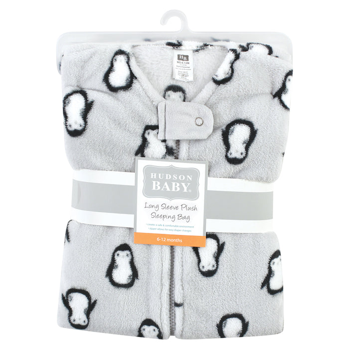 Hudson Baby Plush Long-Sleeve Sleeping Bag, Sack, Blanket, Gray Penguin
