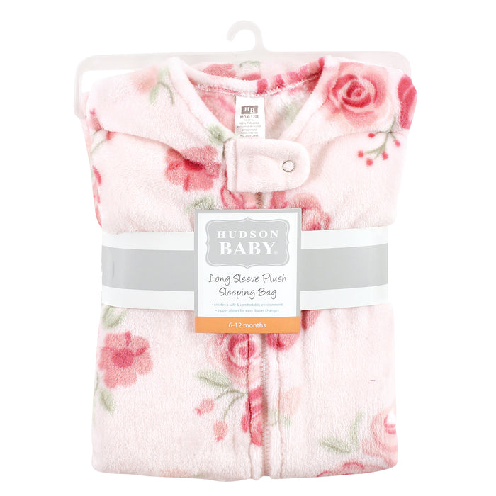 Hudson Baby Infant Girl Plush Sleeping Bag, Sack, Blanket, Blush Rose Long-Sleeve